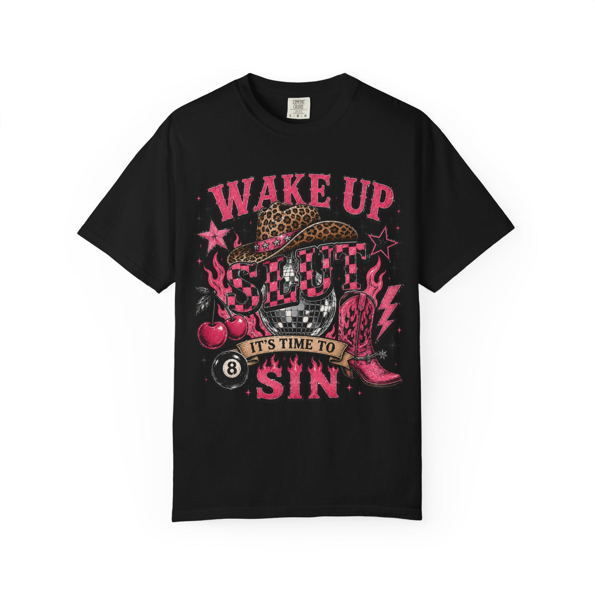 Wake Up Slut Graphic T-Shirt — 'It's Time to Sin' Retro Rockabilly Tee