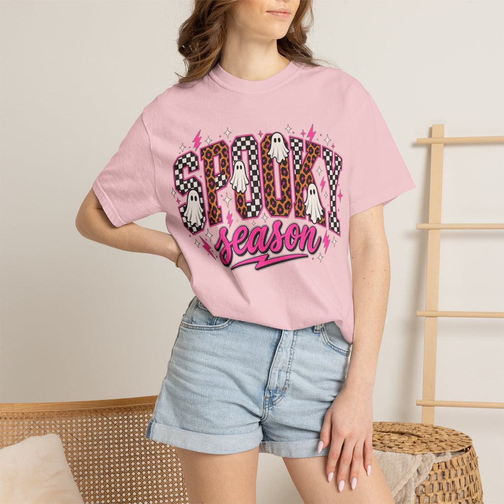Spooky Season T-Shirt — Pink Leopard Ghosts Halloween Tee