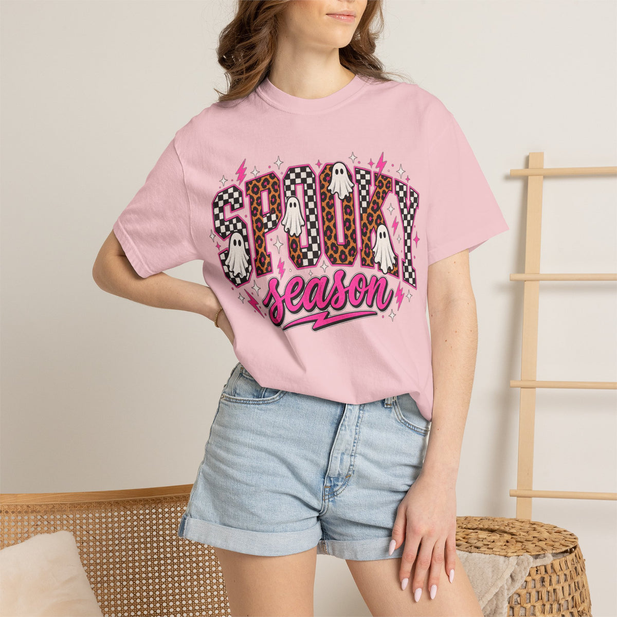 Spooky Season T-Shirt — Pink Leopard Ghosts Halloween Tee