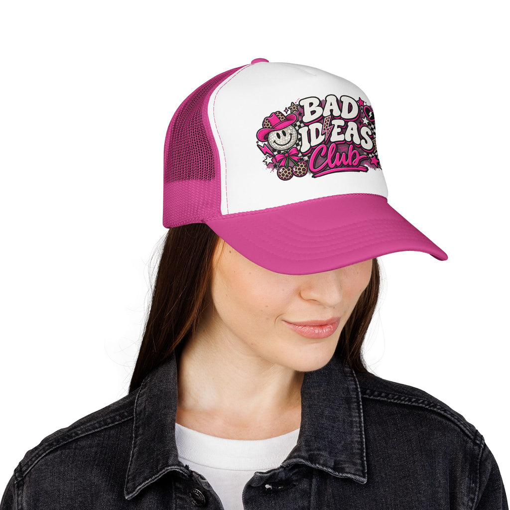 Bad Ideas Club Trucker Hat – Retro Pink Graffiti Foam Cap