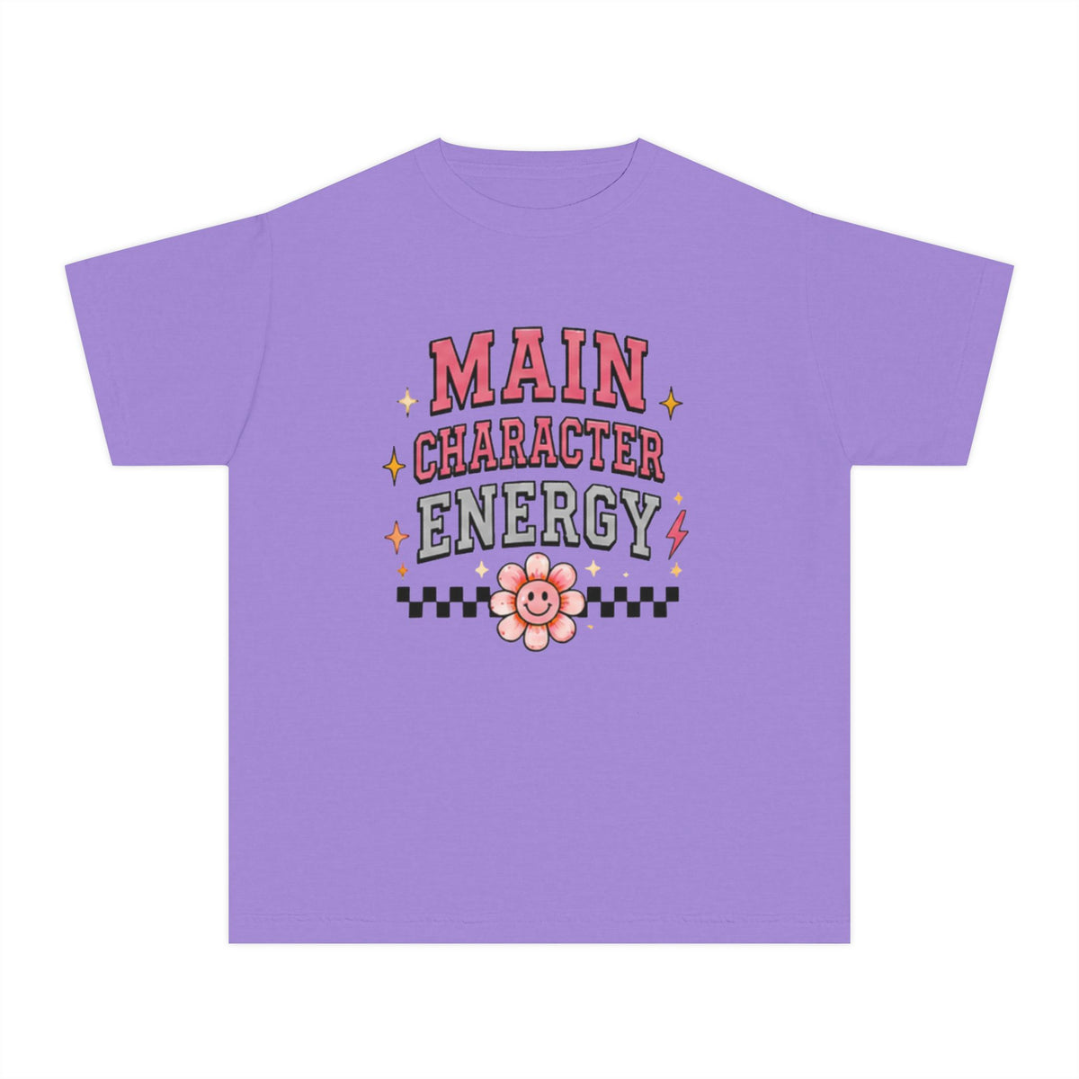 Main Character Energy Youth Tee — Cute Retro Floral Graphic Shirt