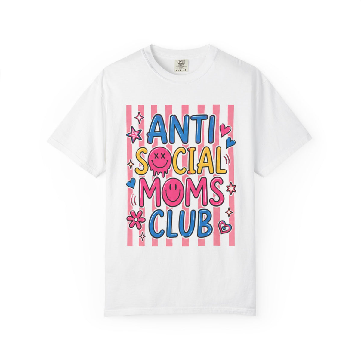 Anti Social Moms Club T-Shirt — Cute Pink Striped Graphic Tee for Introverted Moms
