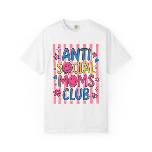 Anti Social Moms Club T-Shirt — Cute Pink Striped Graphic Tee for Introverted Moms