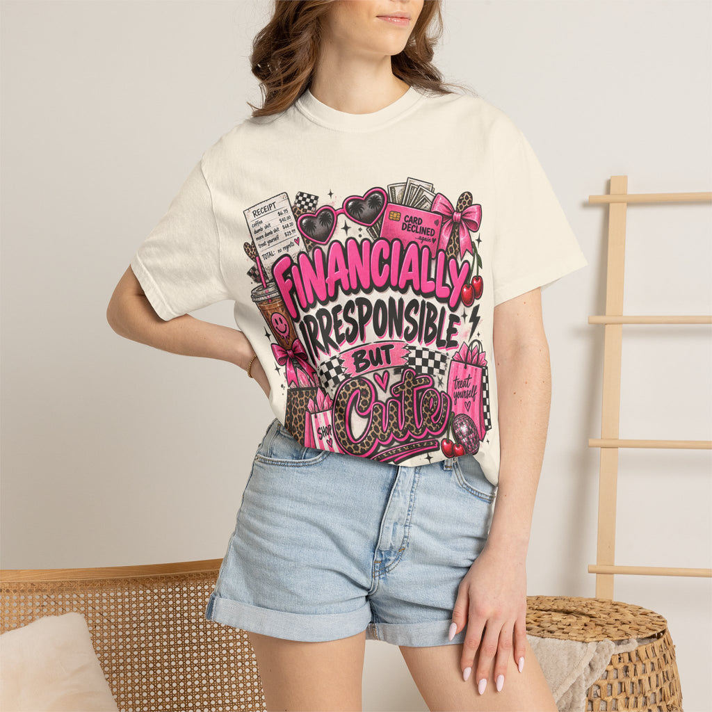 Financially Irresponsible But Cute T-Shirt — Funny Pink Retro Graphic Tee