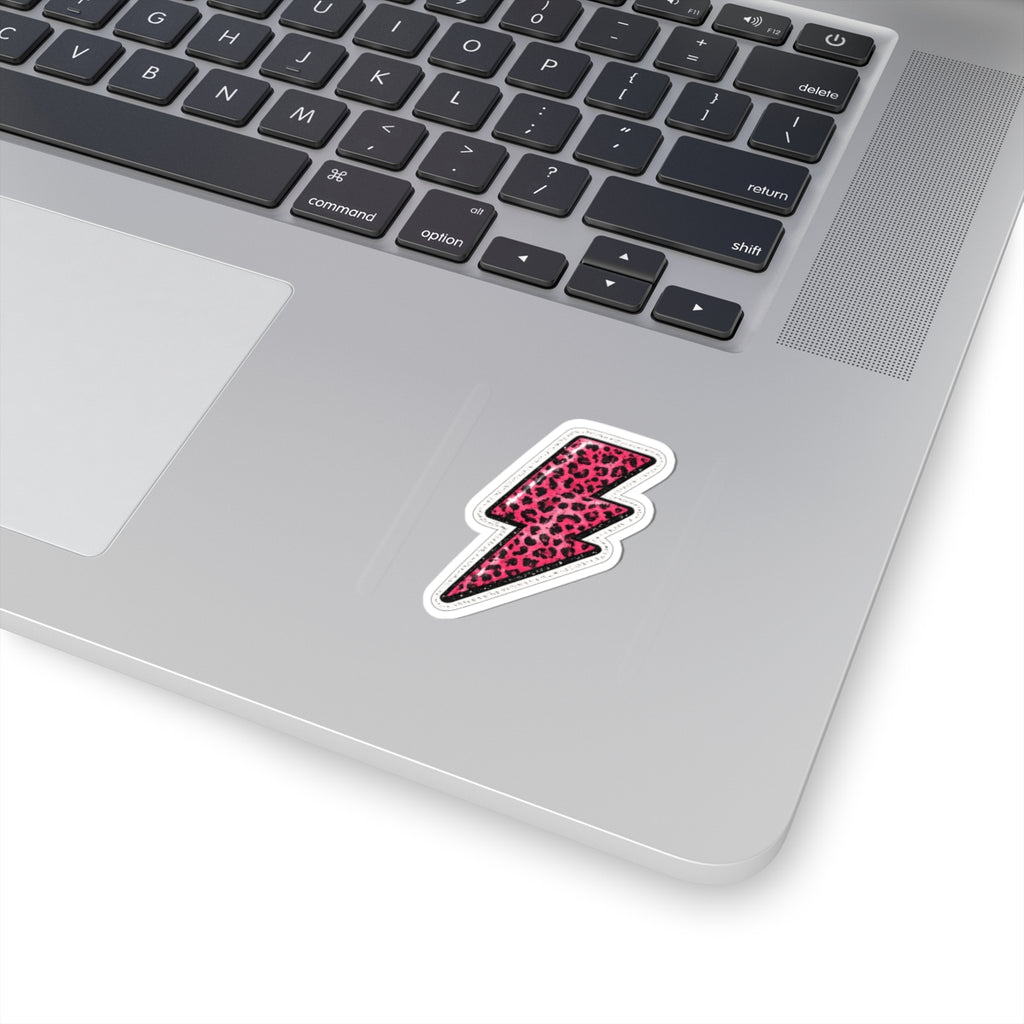 Pink Leopard Lightning Bolt Sticker — Kiss-Cut Vinyl Decal for Laptops & Water Bottles