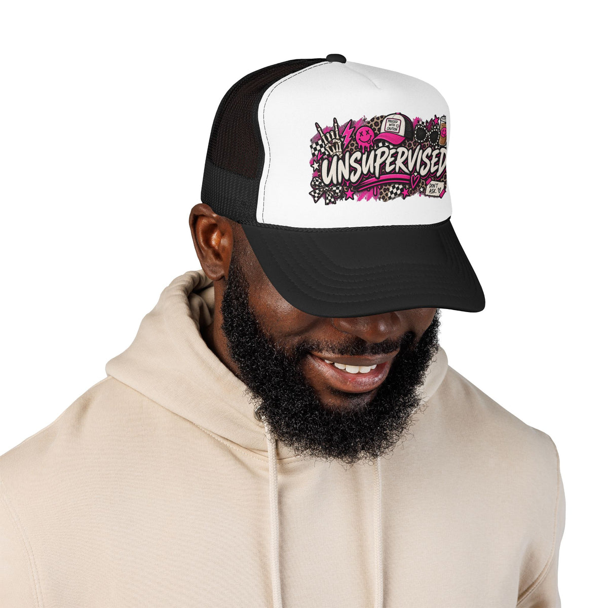 Unsupervised Graphic Trucker Hat — Pink Punk Foam Cap