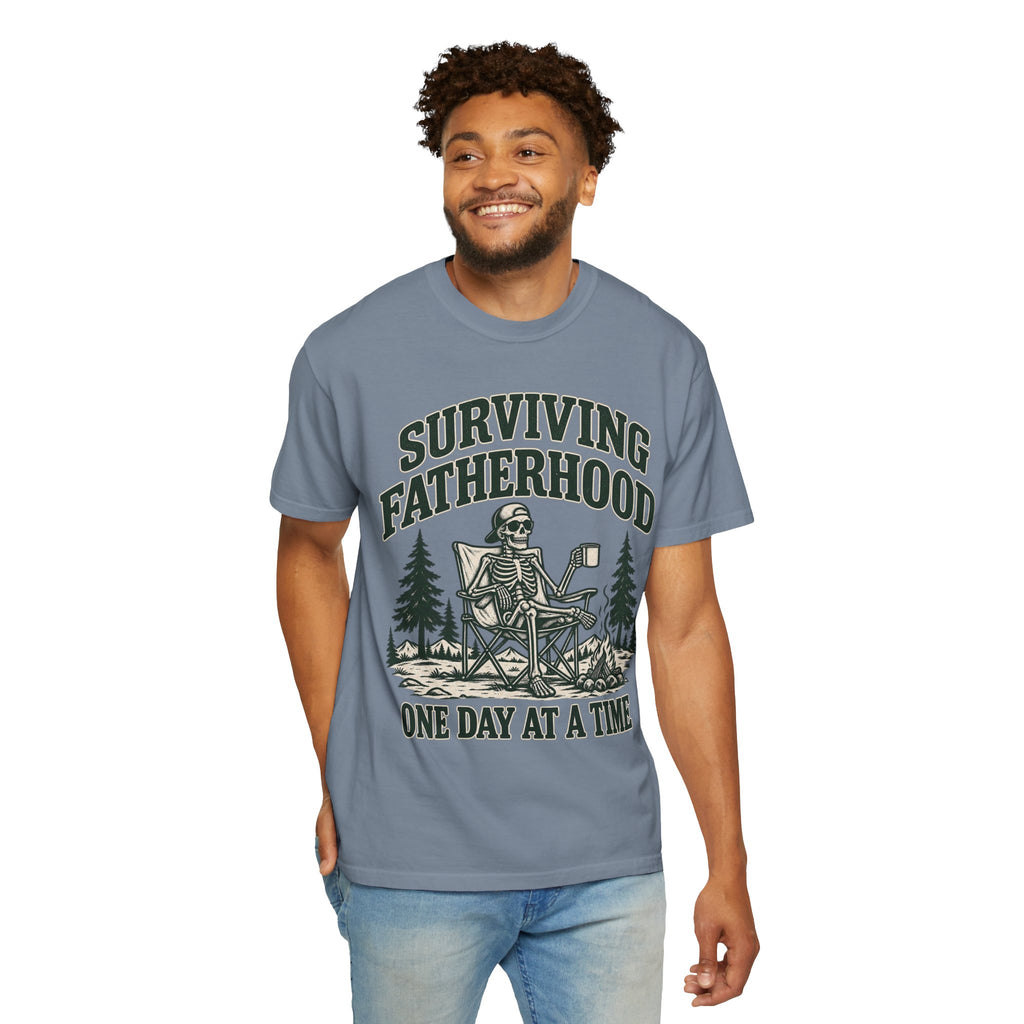 Surviving Fatherhood T-Shirt — 'One Day at a Time' Camping Dad Graphic Tee