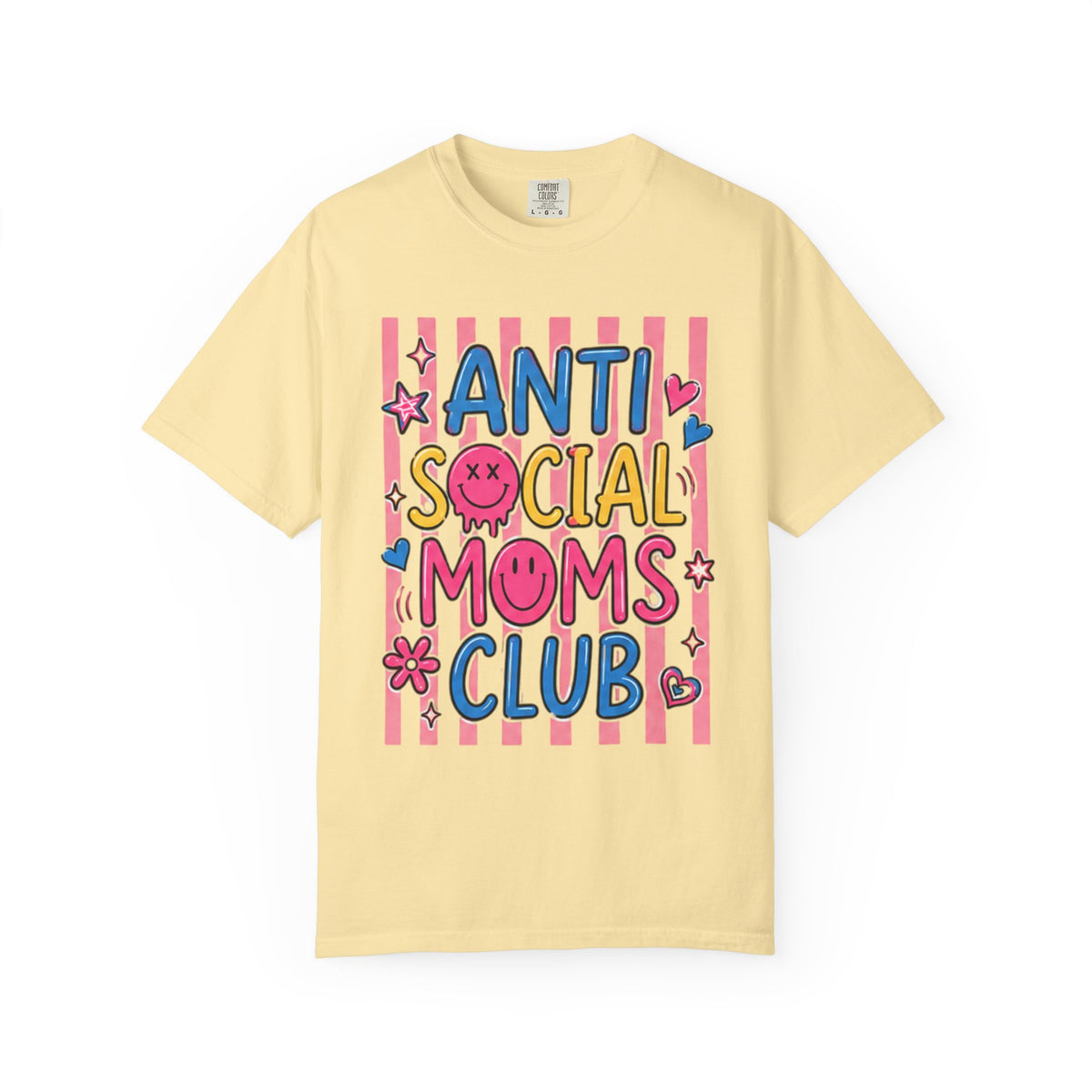 Anti Social Moms Club T-Shirt — Cute Pink Striped Graphic Tee for Introverted Moms