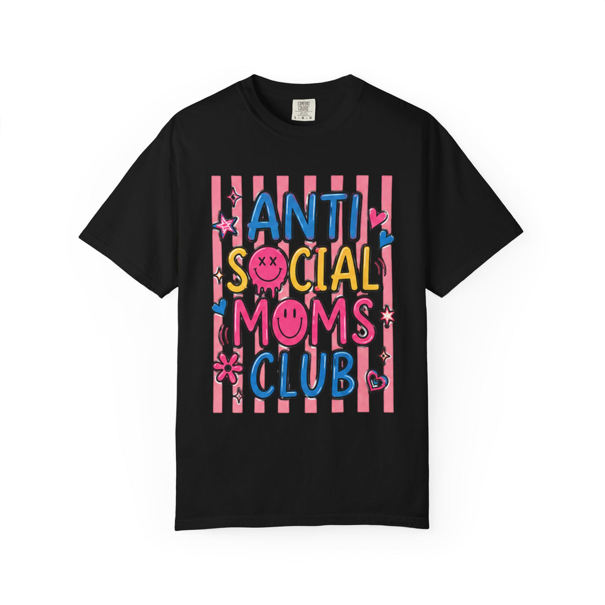Anti Social Moms Club T-Shirt — Cute Pink Striped Graphic Tee for Introverted Moms