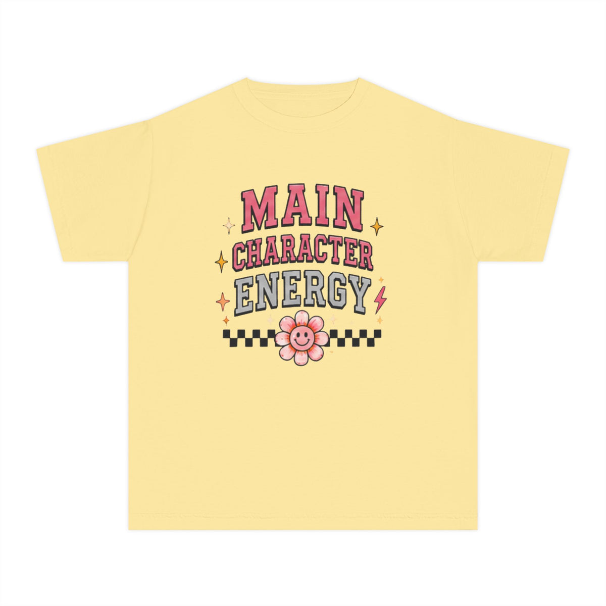 Main Character Energy Youth Tee — Cute Retro Floral Graphic Shirt