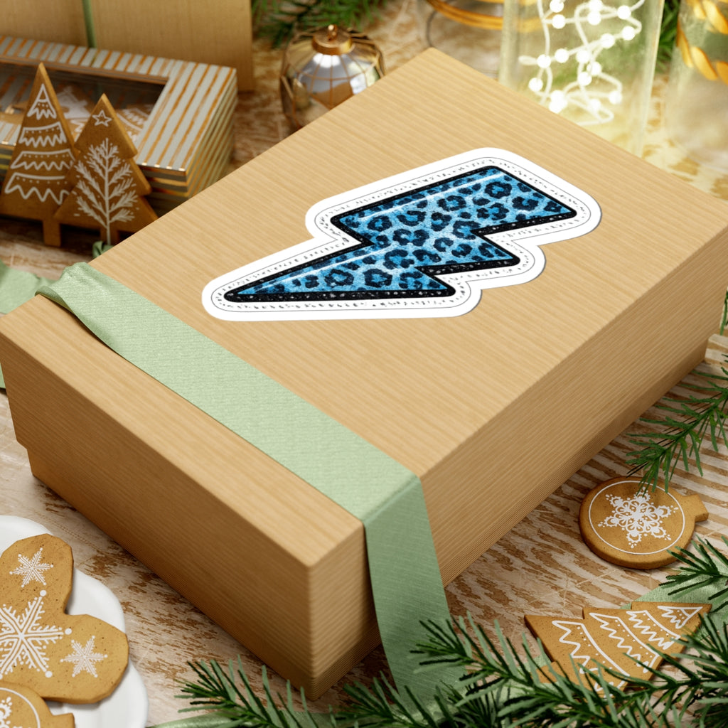 Blue Leopard Lightning Bolt Kiss-Cut Sticker