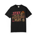 T-Shirt — “Stay for the F***ing Plot” Retro Horror Book & Cherry Graphic