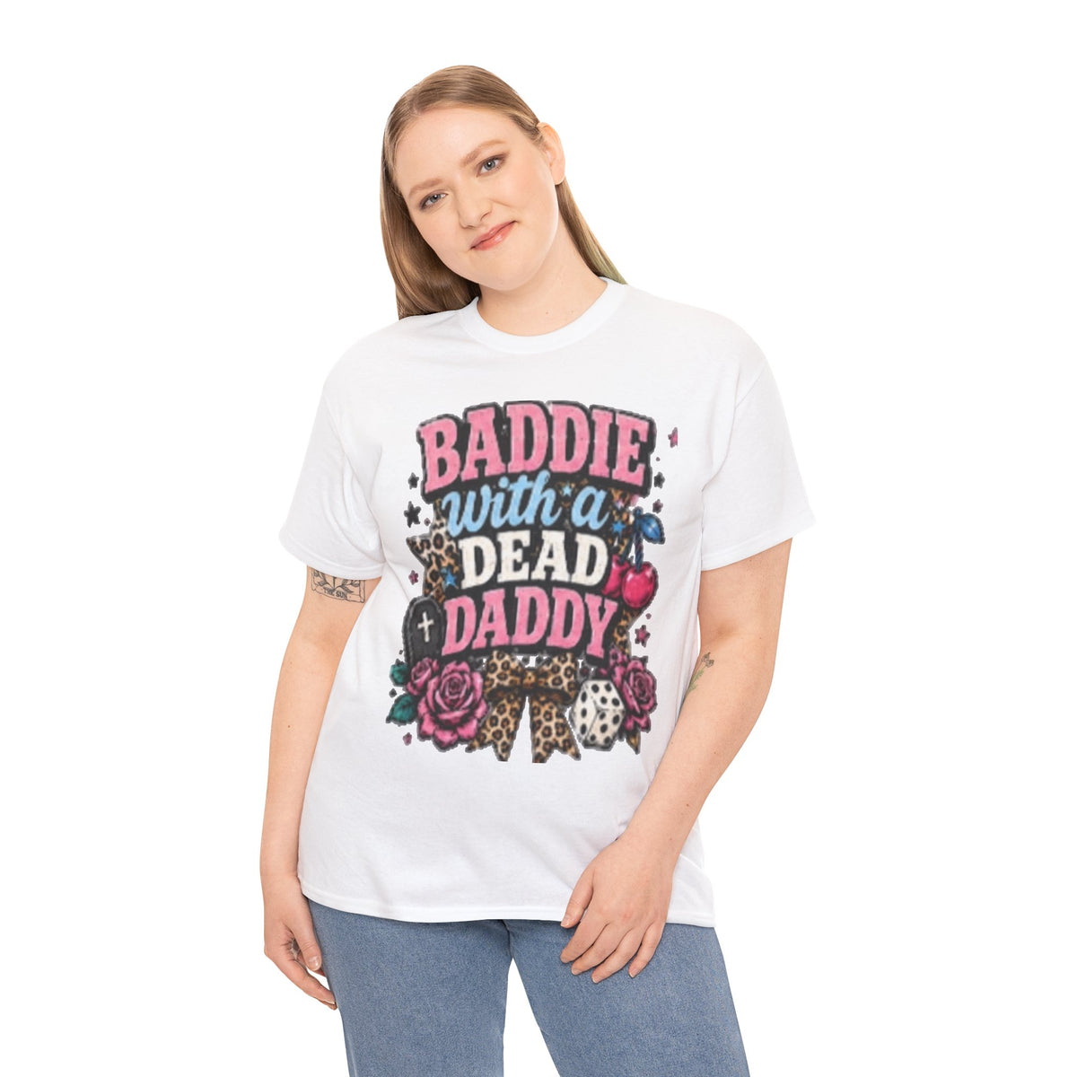 Baddie With a Dead Daddy Tee — Edgy Gothic Floral Graphic T‑Shirt