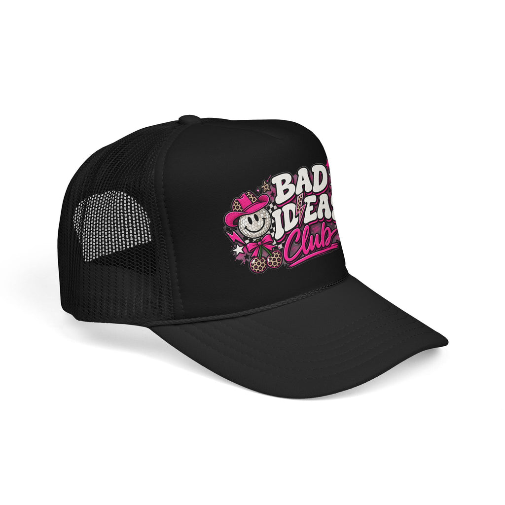 Bad Ideas Club Trucker Hat – Retro Pink Graffiti Foam Cap