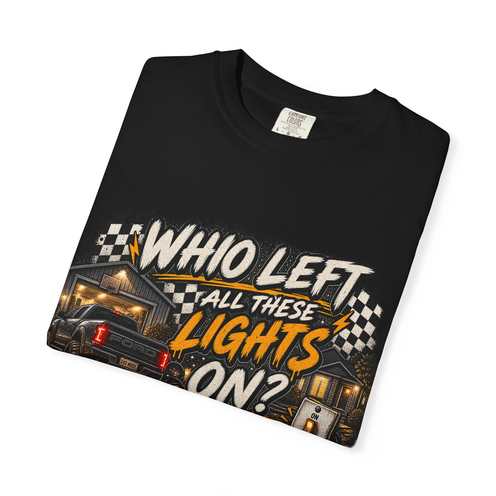 T-Shirt — 'Who Left All These Lights On?' RV Camper Graphic Tee