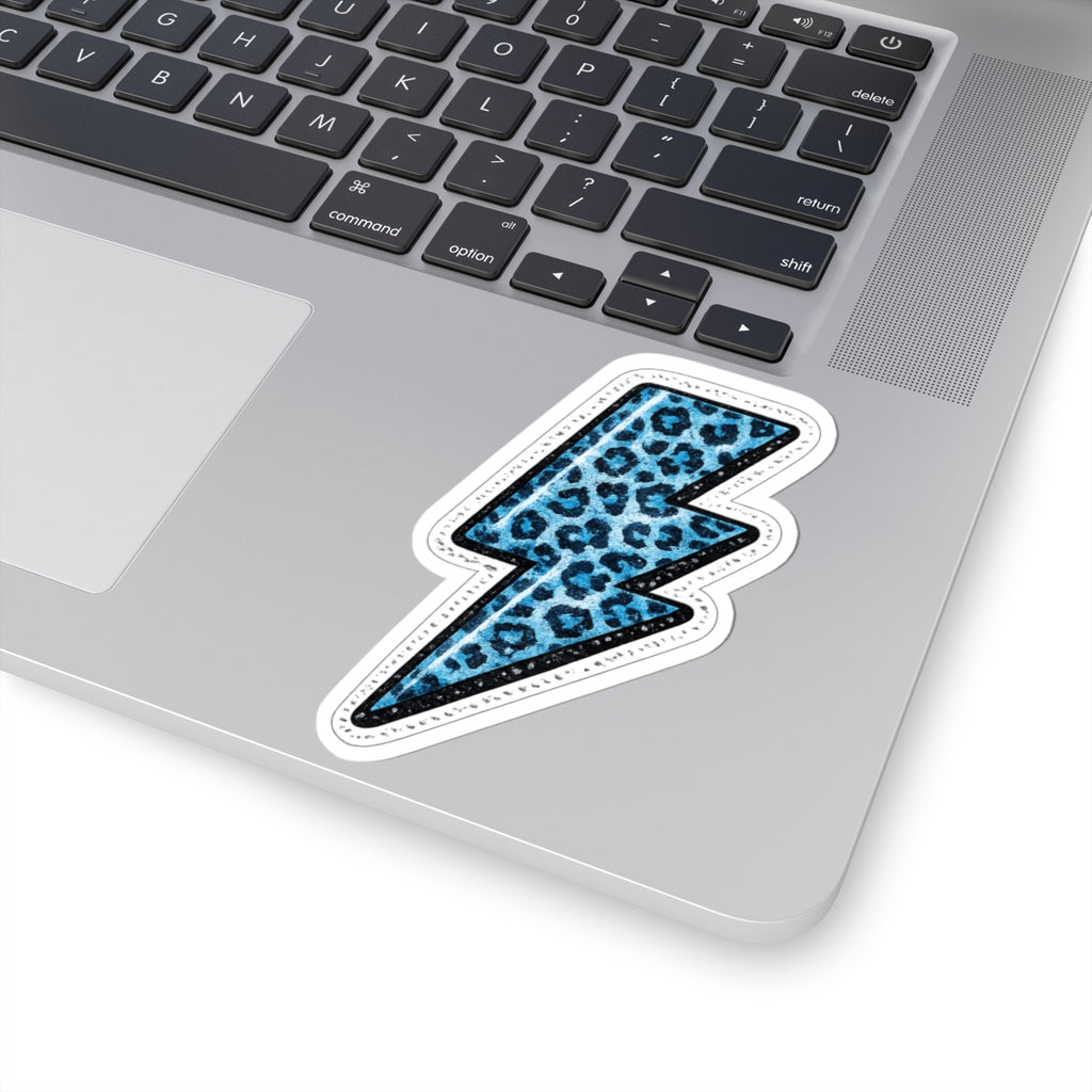 Blue Leopard Lightning Bolt Kiss-Cut Sticker