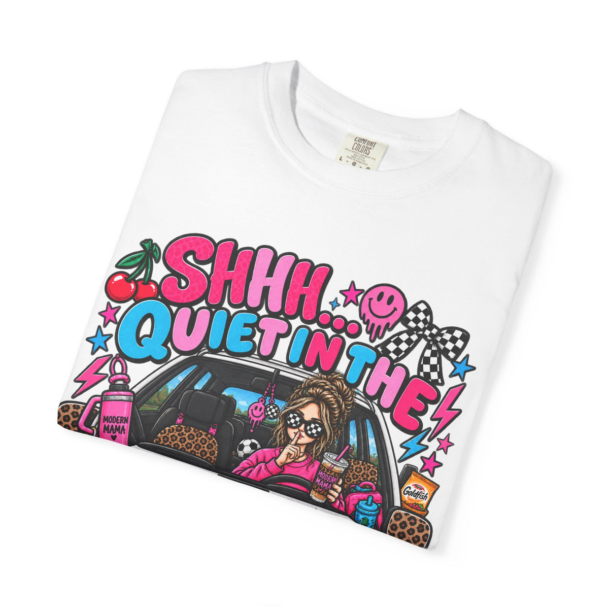 Shhh… Quiet in the Car Graphic Tee — Retro Kawaii Driver Shirt