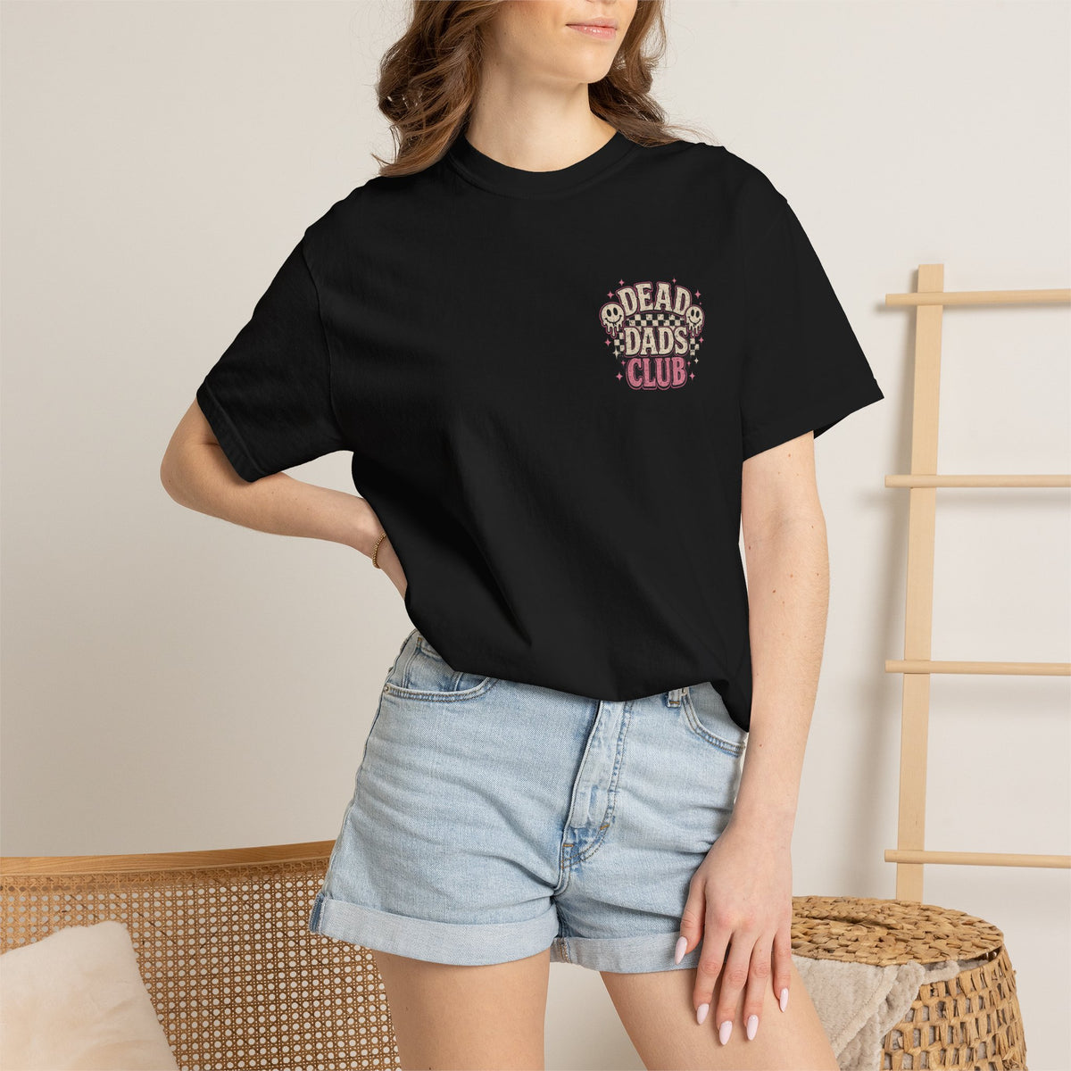 Dead Dads Club T-Shirt — Retro Skull Checkerboard Graphic