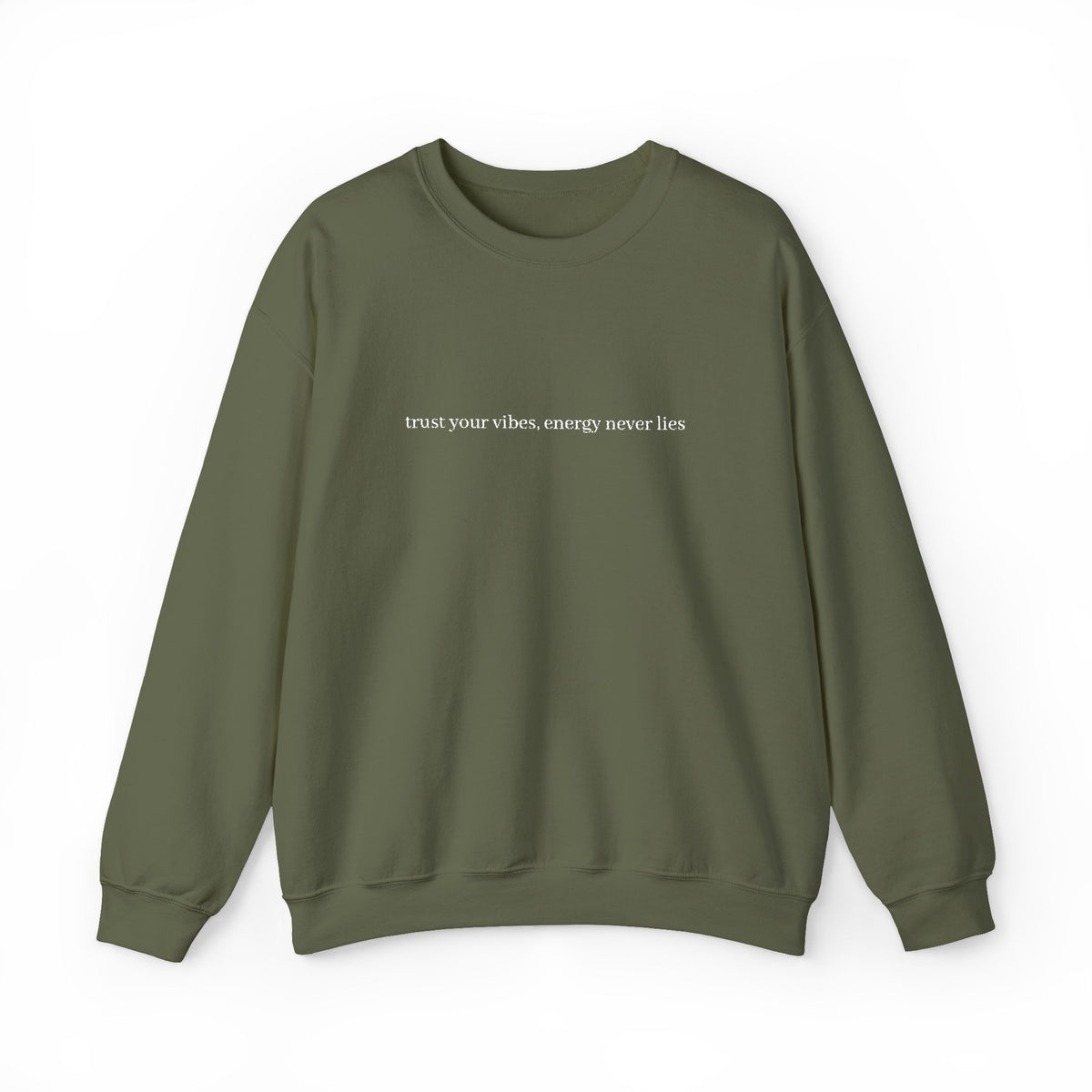 Minimalist Black Crewneck Sweatshirt with Tiny Center Text