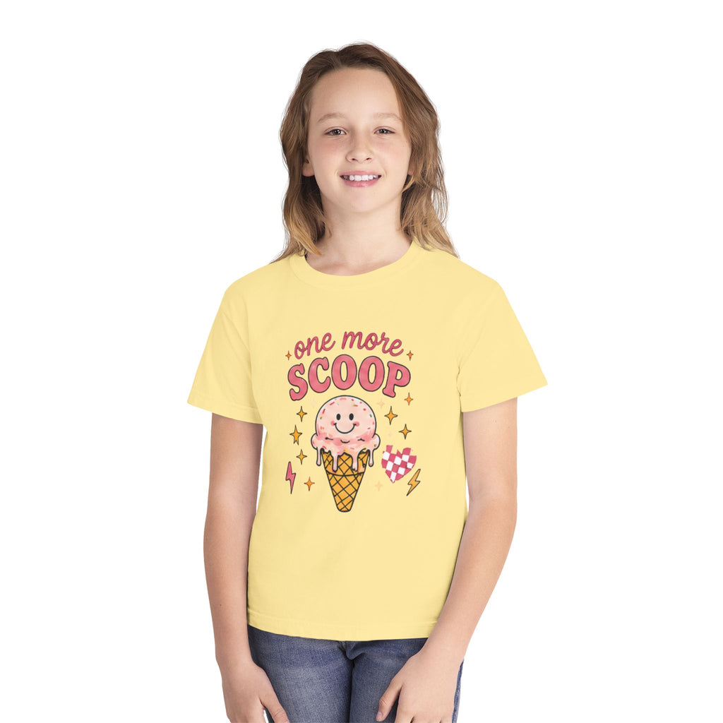 One More Scoop Youth Tee — Cute Ice Cream Graphic T-Shirt for Kids
