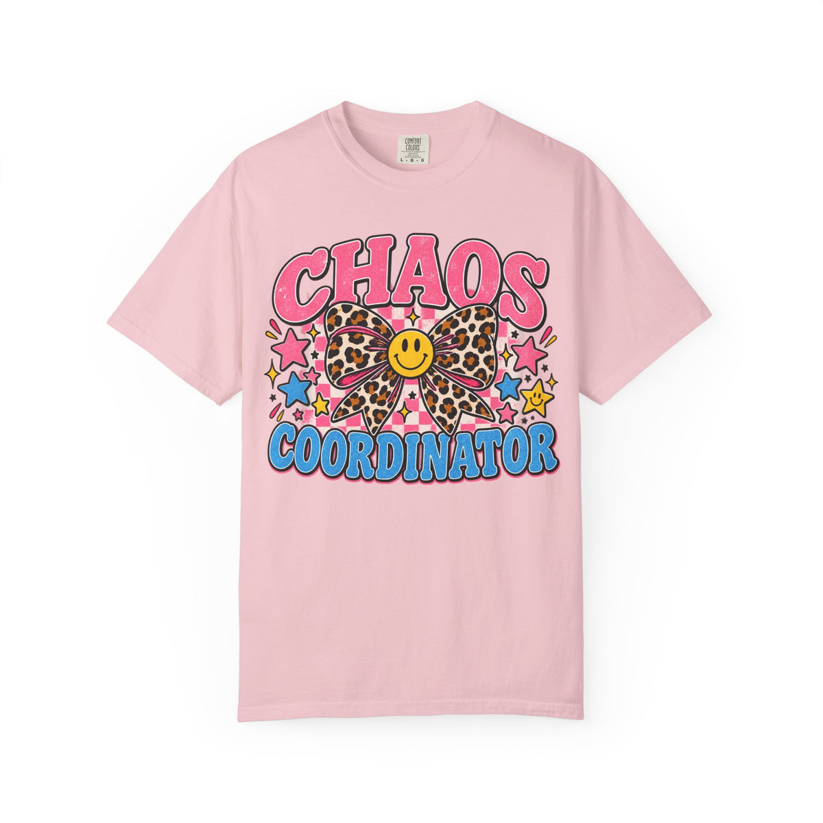 Chaos Coordinator T-Shirt — Cute Leopard Bow Smile Graphic Tee