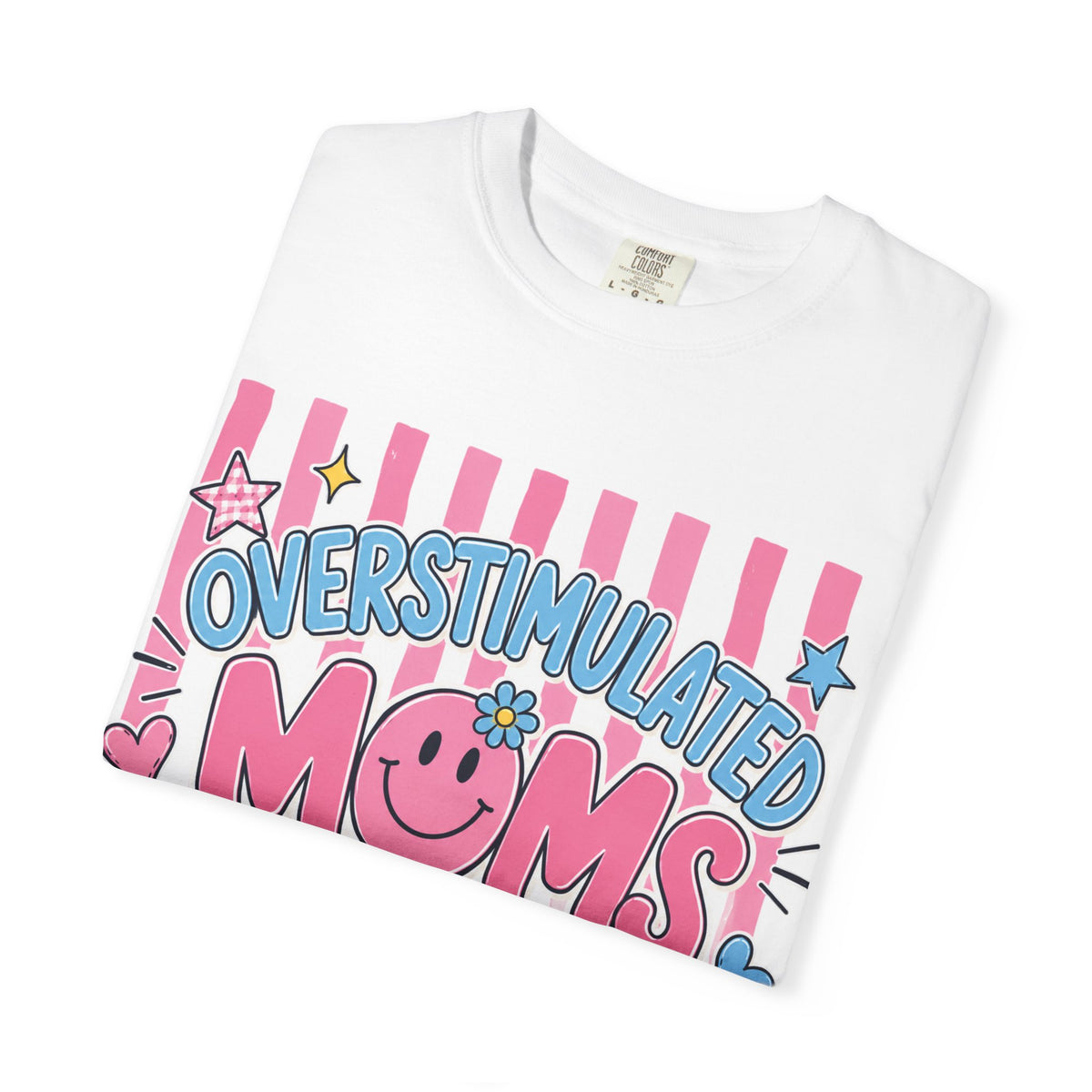 Overstimulated Moms Club T-Shirt — Cute Retro Pink Graphic Tee for Tired Moms