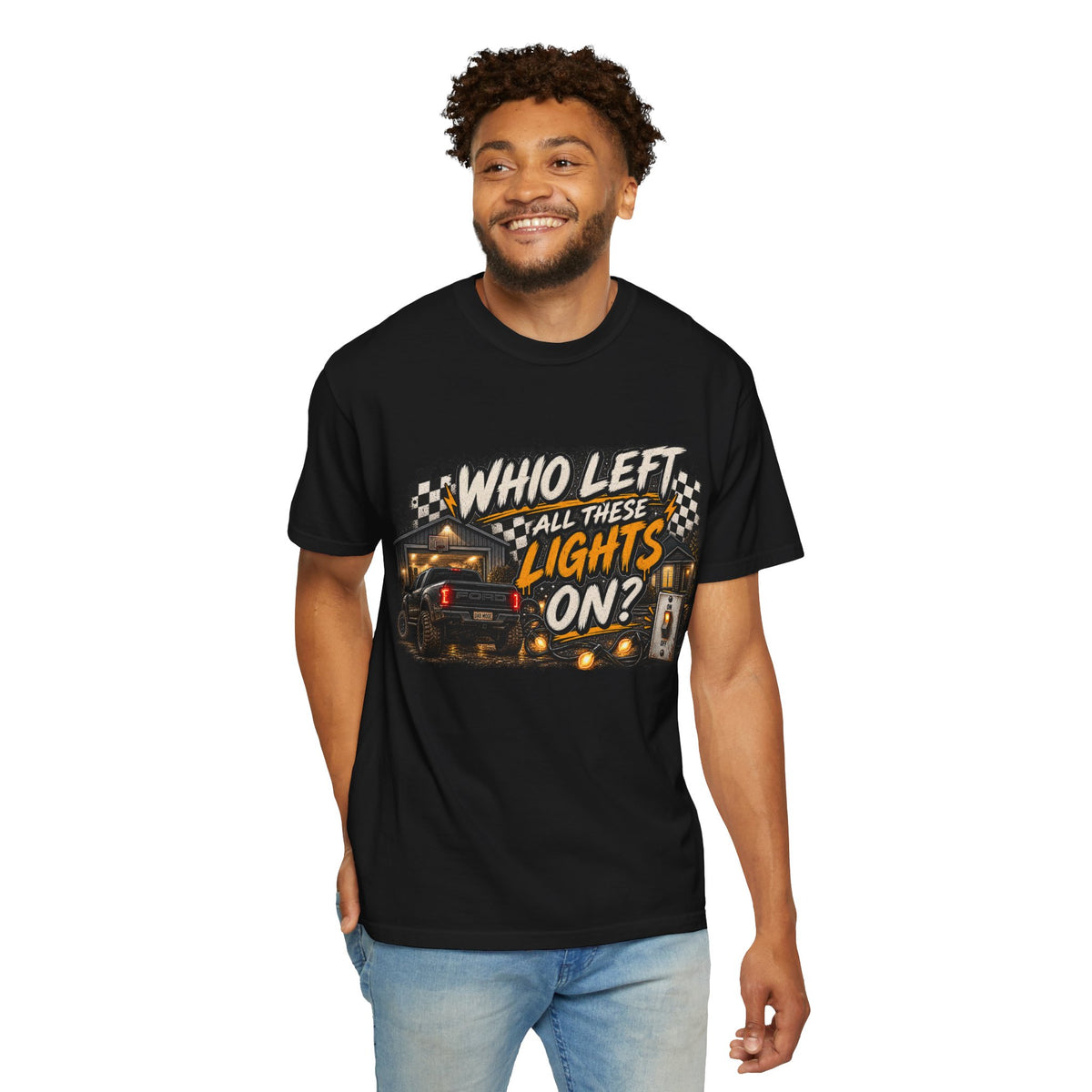 T-Shirt — 'Who Left All These Lights On?' RV Camper Graphic Tee