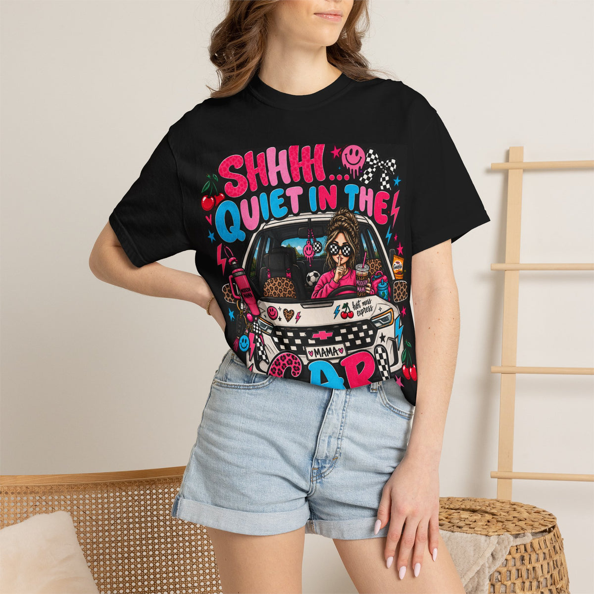 Mom's Car T‑Shirt — “Shhh... Quiet in the Car” Funny Mom Driving Graphic Tee