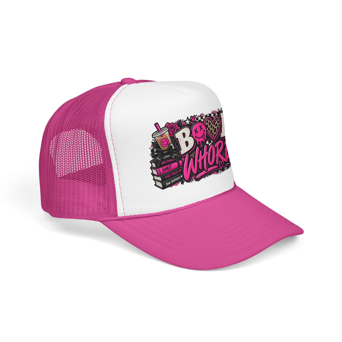 Book Whore Trucker Hat — Feminine Pink Book Lover Foam Mesh Cap