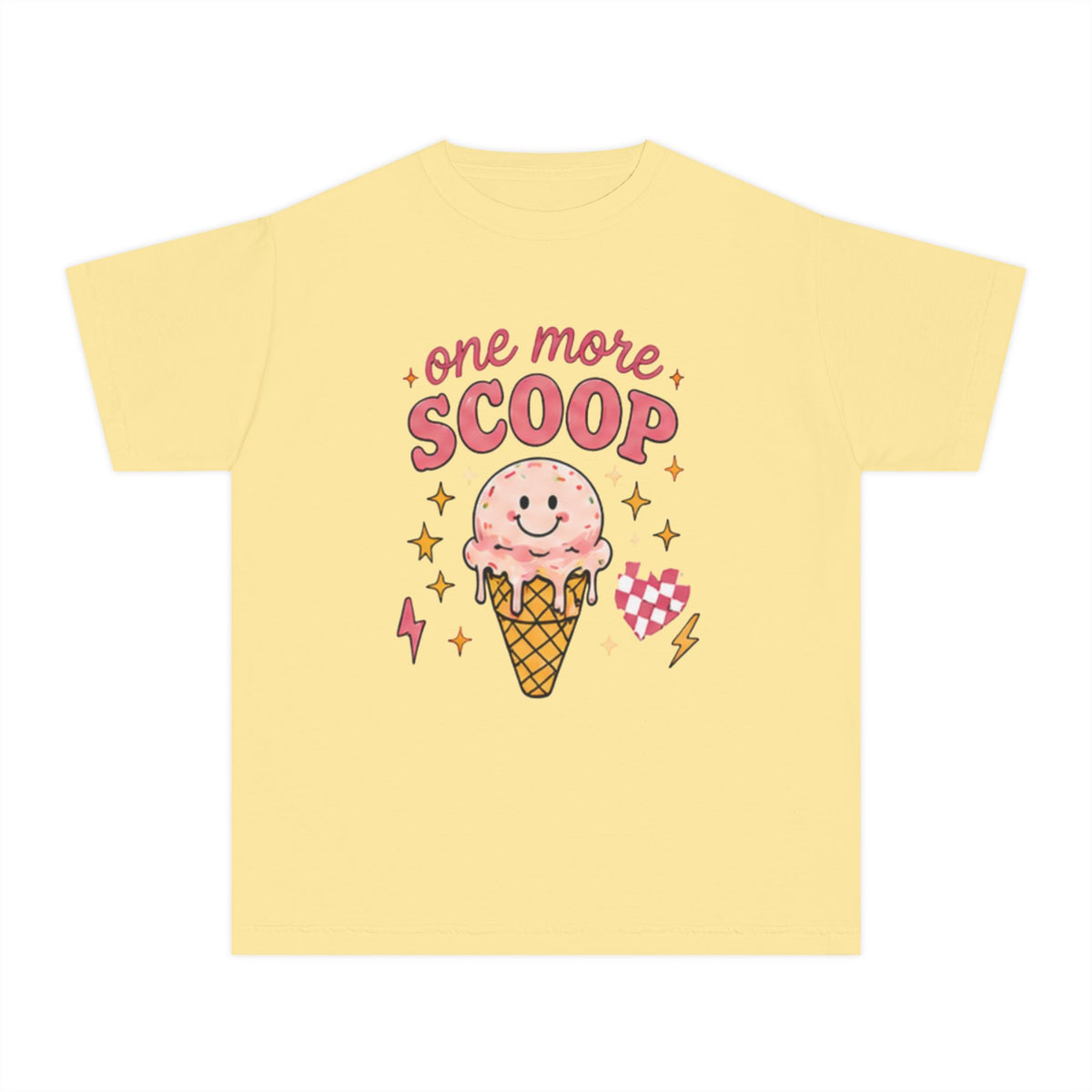 One More Scoop Youth Tee — Cute Ice Cream Graphic T-Shirt for Kids
