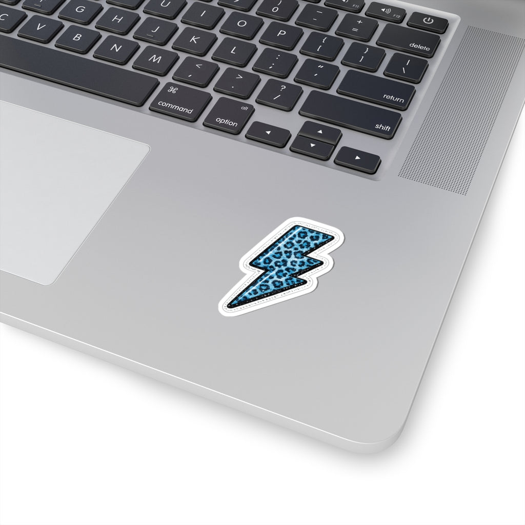 Blue Leopard Lightning Bolt Kiss-Cut Sticker