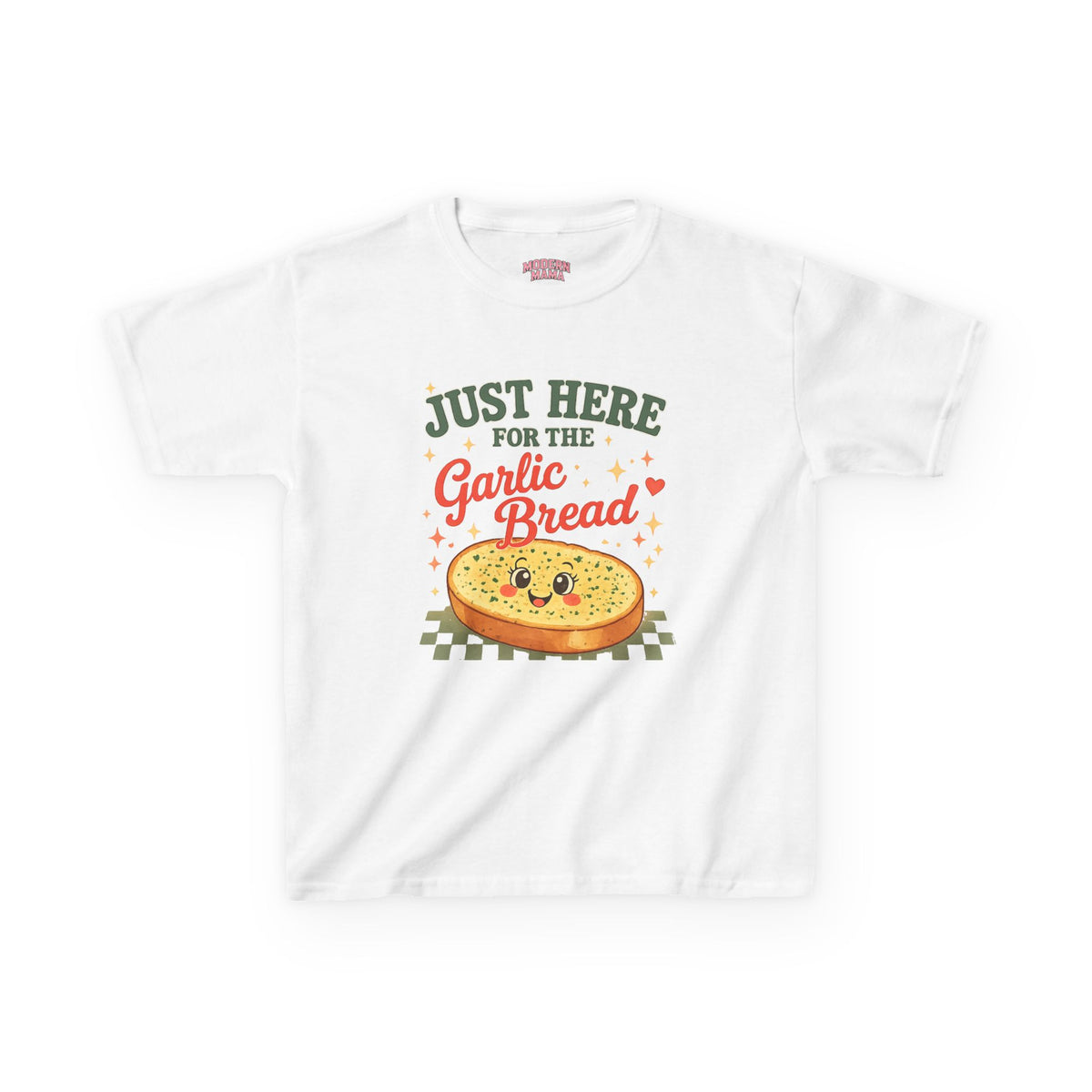 Kids T-Shirt — "Just Here for the Garlic Bread" Cute Pizza/Garlic Bread Tee