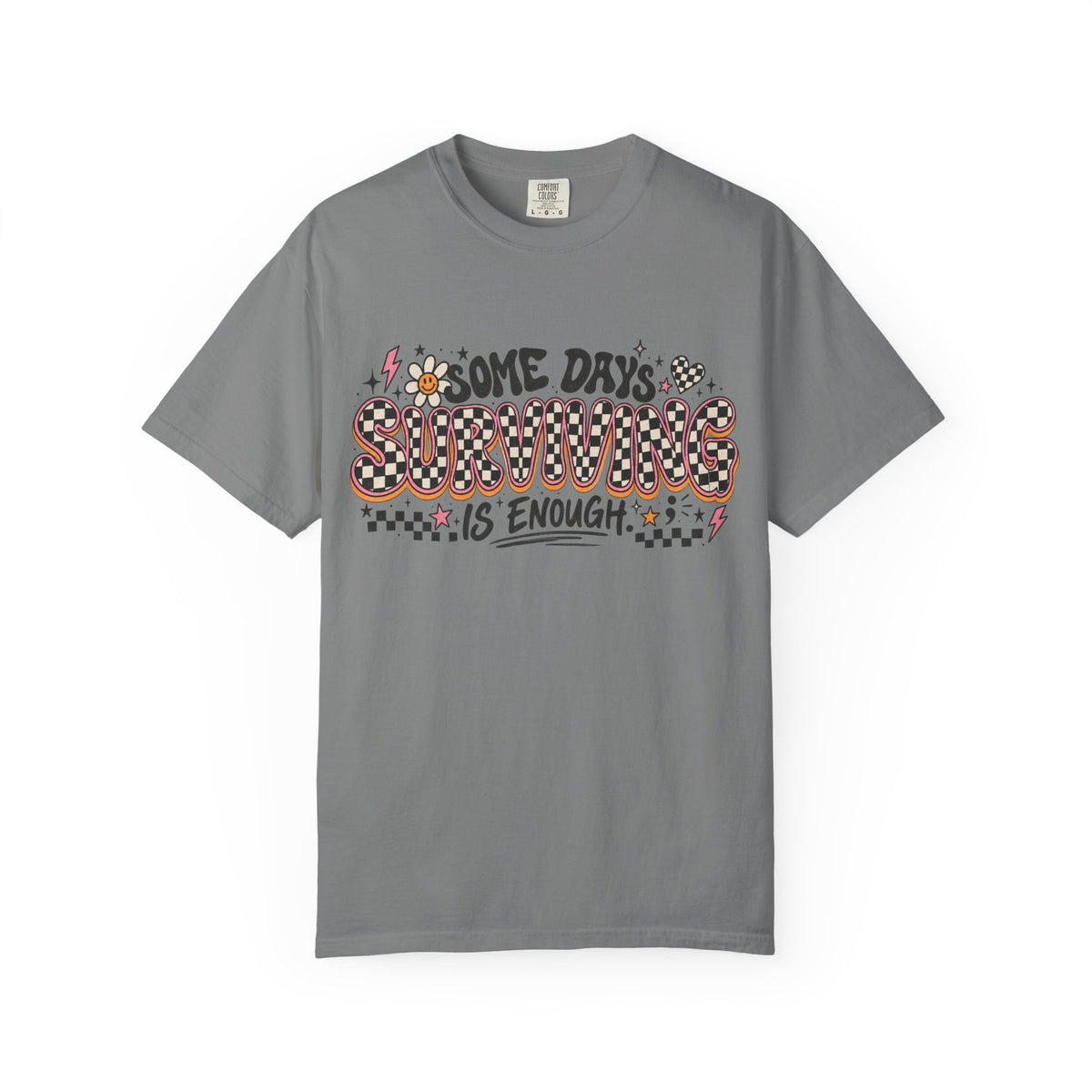 Surviving Is Enough Graphic T-Shirt — Retro Checkerboard Positive Tee