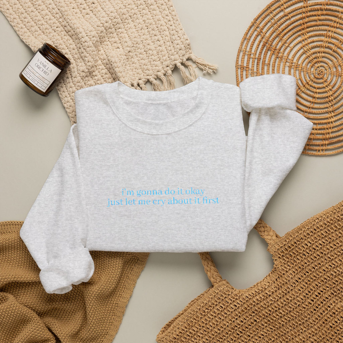 Minimalist Blue Script Crewneck Sweatshirt