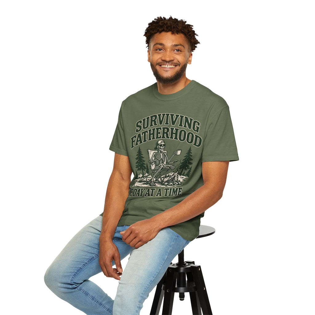 Surviving Fatherhood T-Shirt — 'One Day at a Time' Camping Dad Graphic Tee