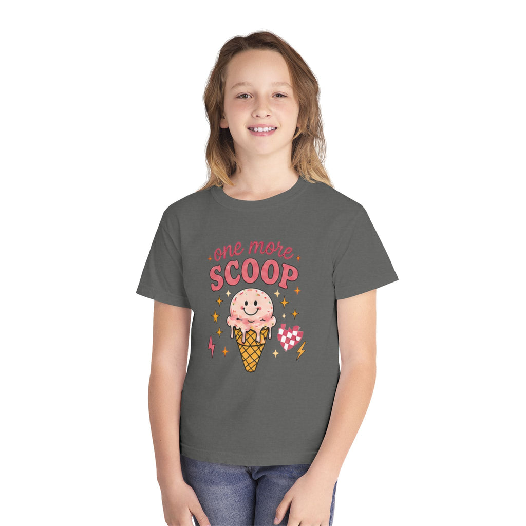 One More Scoop Youth Tee — Cute Ice Cream Graphic T-Shirt for Kids