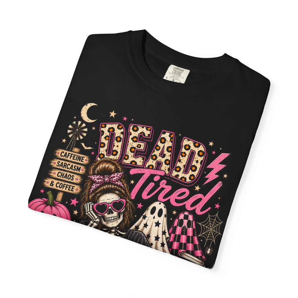 Dead Tired Halloween T-Shirt — Cute Gothic Skull Pumpkin Coffee Tee