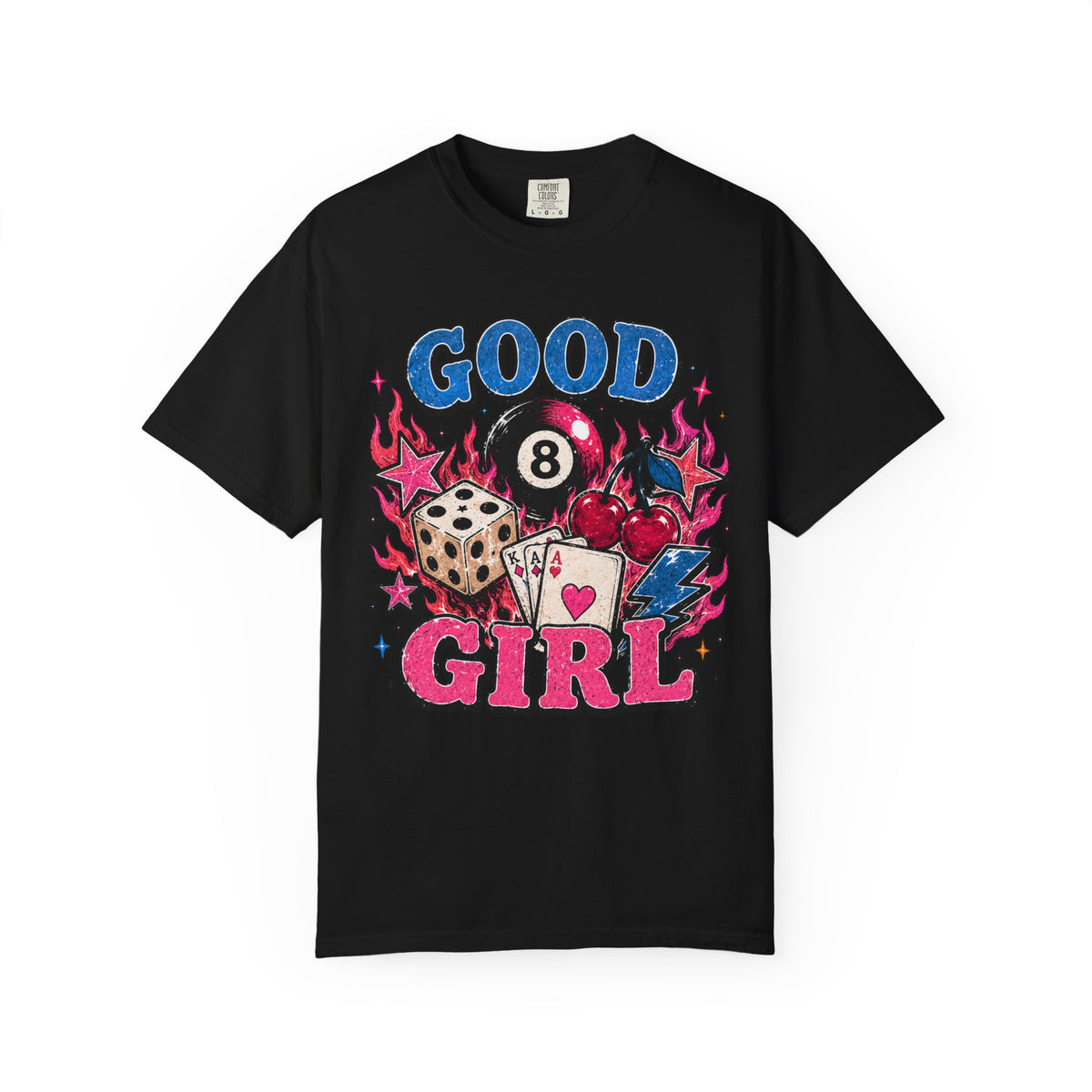 Good Girl Graphic T-Shirt — Retro Pool, Dice & Cards Design