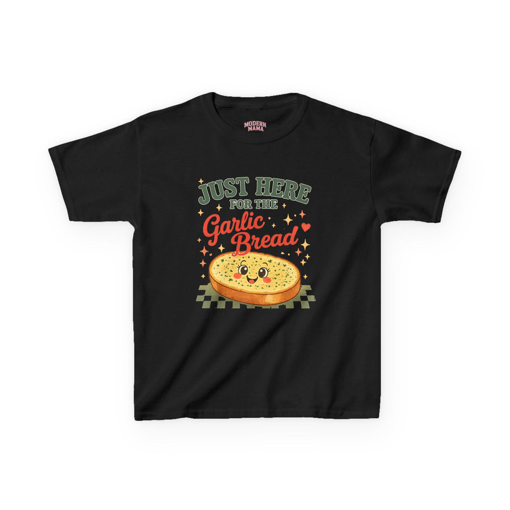 Kids T-Shirt — "Just Here for the Garlic Bread" Cute Pizza/Garlic Bread Tee