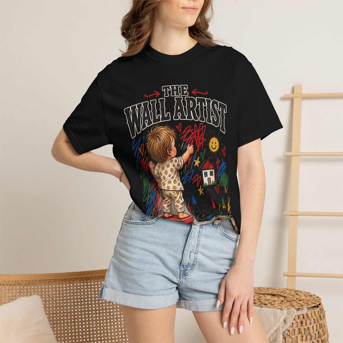 T-Shirt — "The Wall Artist" Kids Crayon Drawing Tee