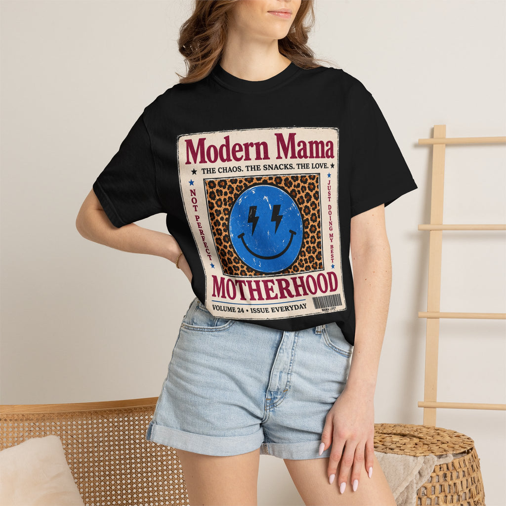 Modern Mama Motherhood T-Shirt — Vintage Smiley Leopard Graphic Tee for Moms