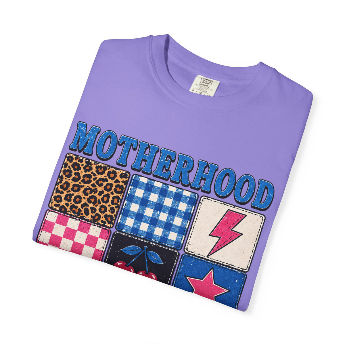 Motherhood Is My Cardio T-Shirt — Cute Patchwork Mom Graphic Tee