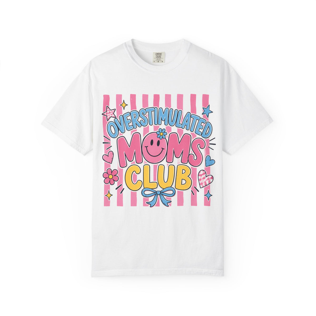 Overstimulated Moms Club T-Shirt — Cute Retro Pink Graphic Tee for Tired Moms