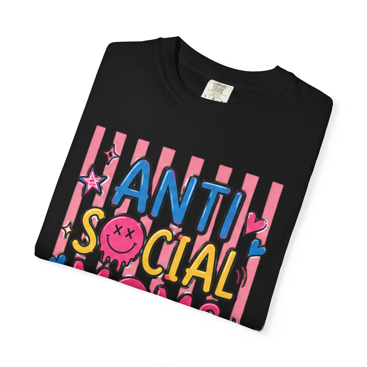 Anti Social Moms Club T-Shirt — Cute Pink Striped Graphic Tee for Introverted Moms
