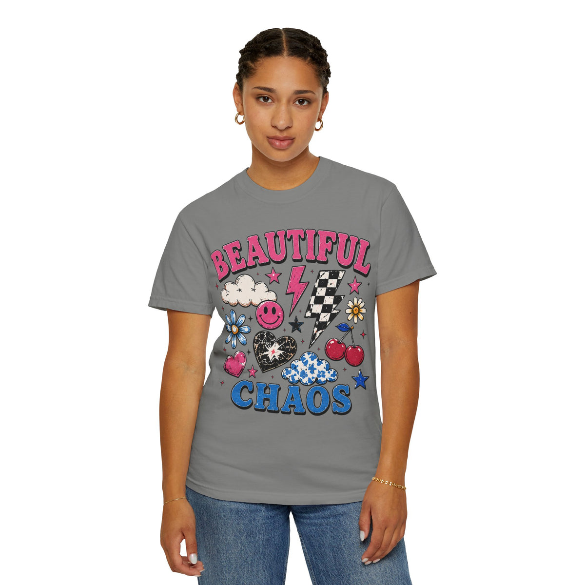 Beautiful Chaos Graphic T-Shirt — Retro Cute Patchwork Print