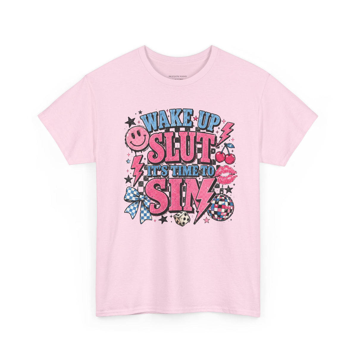 Graphic Tee — "Wake Up Slut, It's Time to Sin" Retro Pink Pop Design