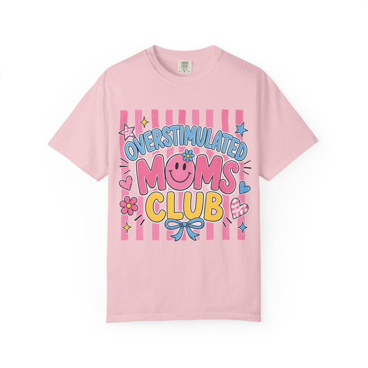 Overstimulated Moms Club T-Shirt — Cute Retro Pink Graphic Tee for Tired Moms