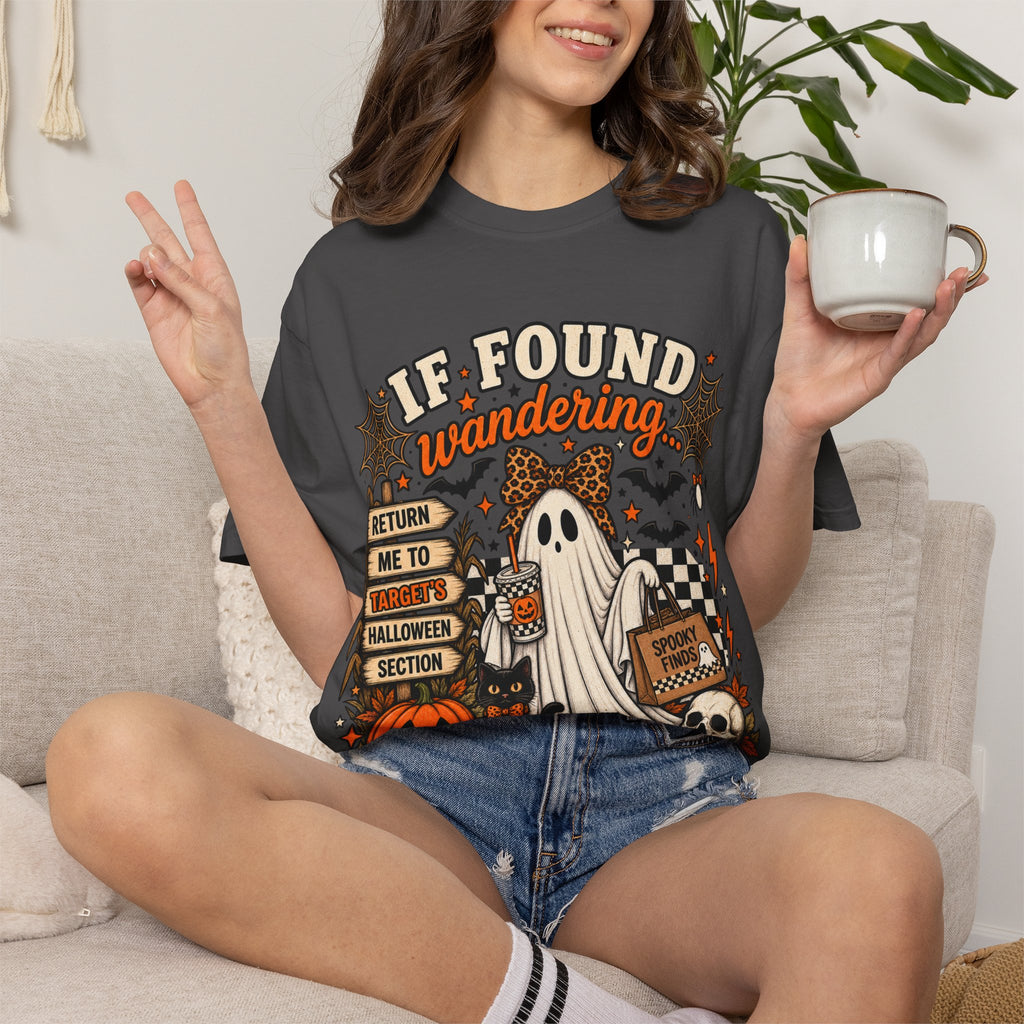 Halloween Ghost T-Shirt — "If Found Wandering" Cute Spooky Graphic Tee