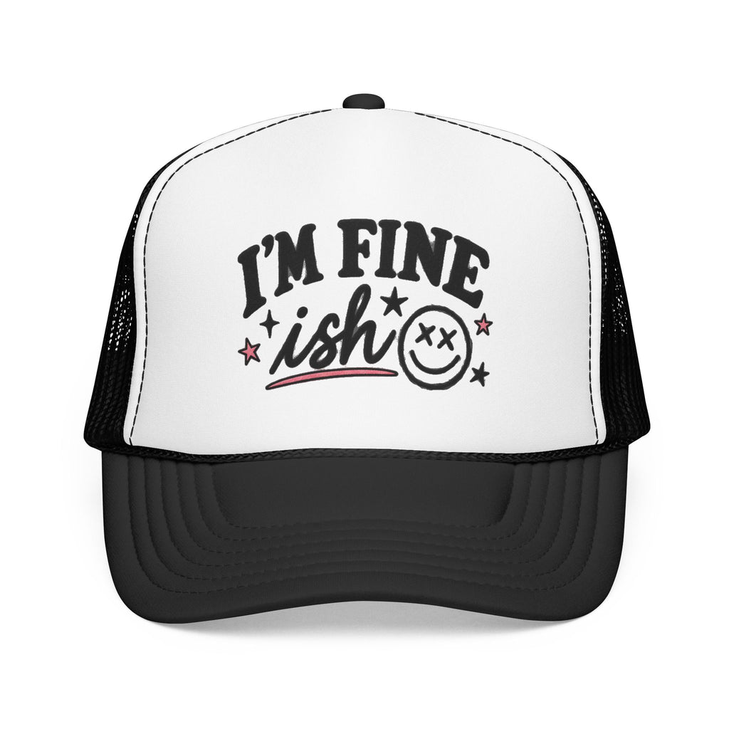 I'm Fine-ish Trucker Hat – Funny Retro Smiley Foam Mesh Cap