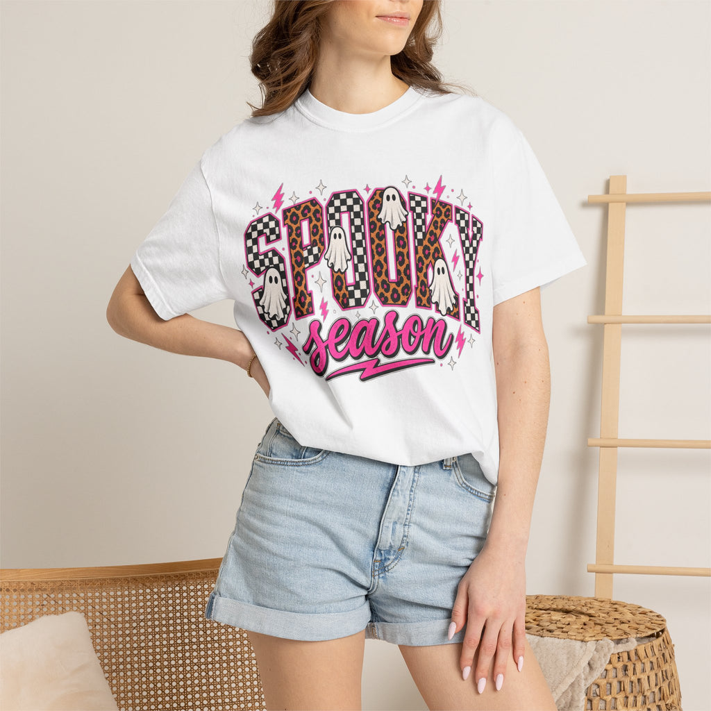 Spooky Season T-Shirt — Pink Leopard Ghosts Halloween Tee